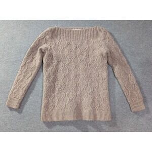 Ann Taylor LOFT Sweater Womens M Taupe Cable Knit Wool Blend Fitted Chunky